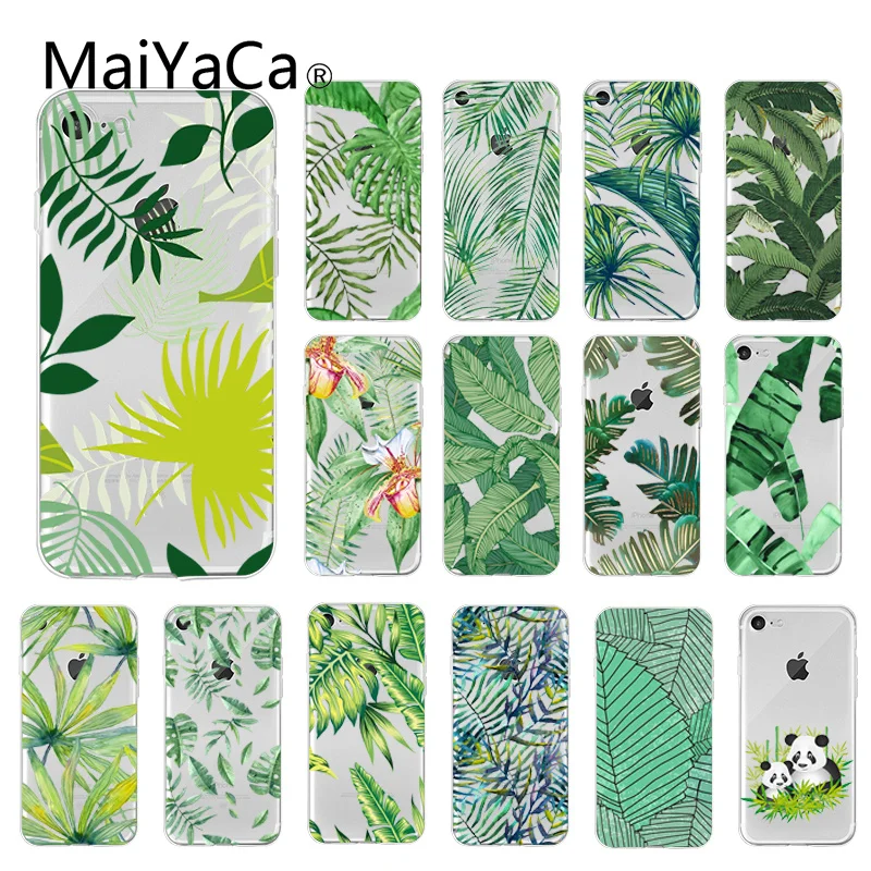

MaiYaCa Palm leaf banana leaf TPU Soft Silicone Phone Case for iPhone 5 5Sx 6 7 7plus 8 8Plus X XS MAX XR Fundas Capa