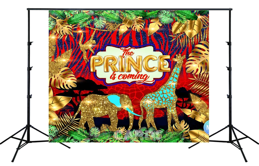 Safari Baby Shower Backdrop Gold Glitter Jungle Animals for boys prince birthday Table Decor Photo Background SM-267 | Электроника