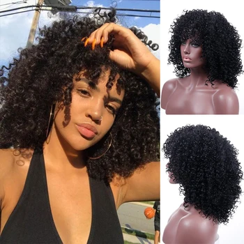 

AILIADE Short Black Afro Kinky Curly Synthetic Wigs for Men and Women Fluffy Heat Resistant Synthetic Cosplay Costume Full Wigs