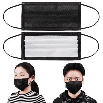 

10/20/50/100Pcs Black Disposable Masks 3 Layers Non-woven Anti-dust Anti Pollution Filter Safe Breathable Face Mouth Respirator