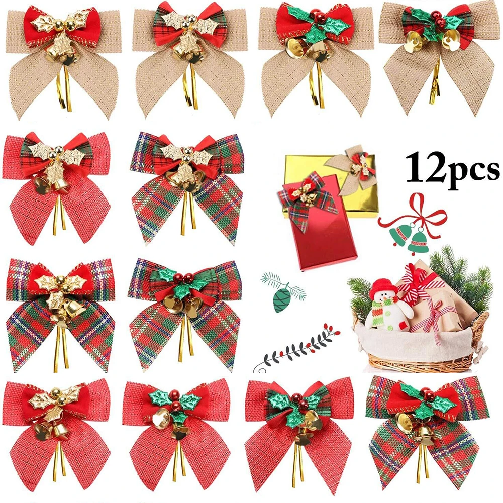 

12Pcs 8cm Pretty Bow Xmas Ornament Christmas Tree Decoration Festival Party Home Bowknots Baubles Baubles New Year Decoration