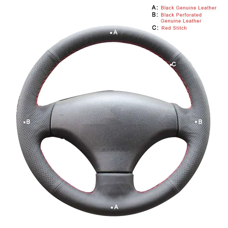 Genuine Leather Автомобильная оплетка на рулевом колесе Крышка для peugeot 206 2003-2006 автостайлинг DIY автомобильные чехлы на руль аксессуары для интерьера - Название цвета: Genuine Leather