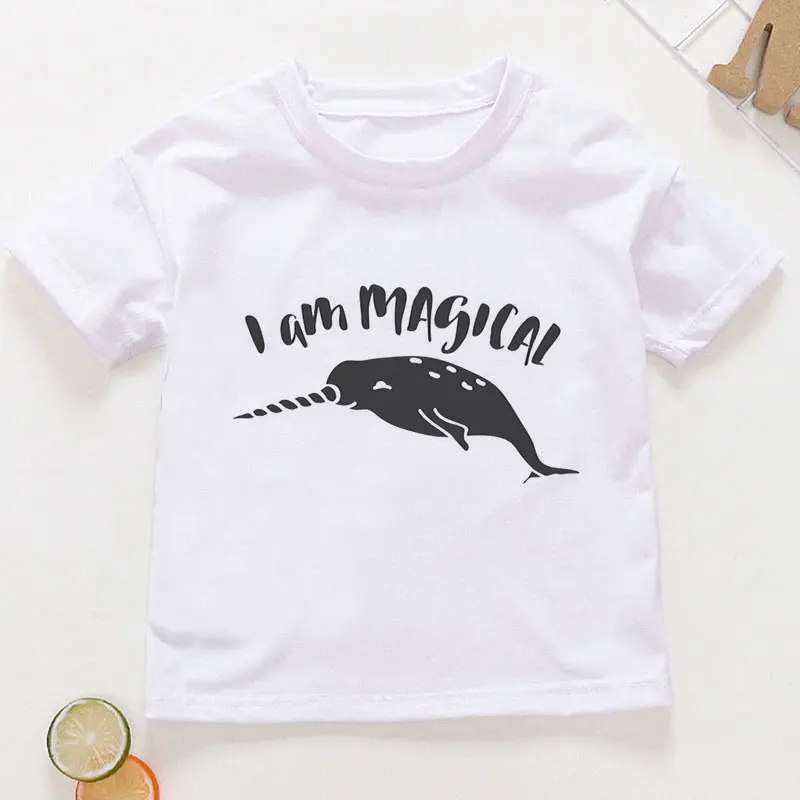 VOGUE/Новое поступление; футболки для мальчиков; корейский дизайн; Kawaii; Эстетическая одежда; футболки для девочек с принтом единорога и кролика; Забавная детская рубашка - Цвет: 4148