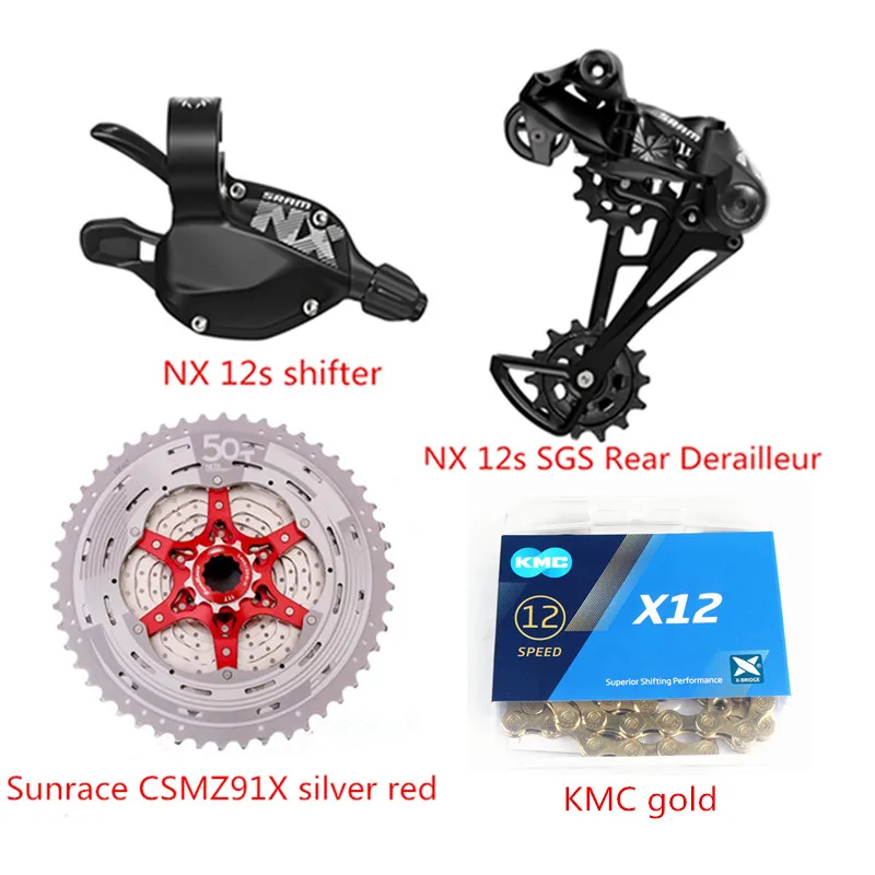 SRAM NX 1x12S 12S комплект для велосипеда MTB велосипед рычаг переключения SGS задний переключатель кассета NX цепь sunracing CSMZ91X KMX цепь