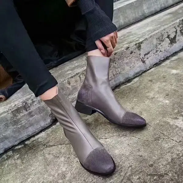 Женские сапоги scarpe donna на застежке-молнии, Женская обувь, смешанные цвета на низком каблуке Женская обувь с круглым носом на молнии