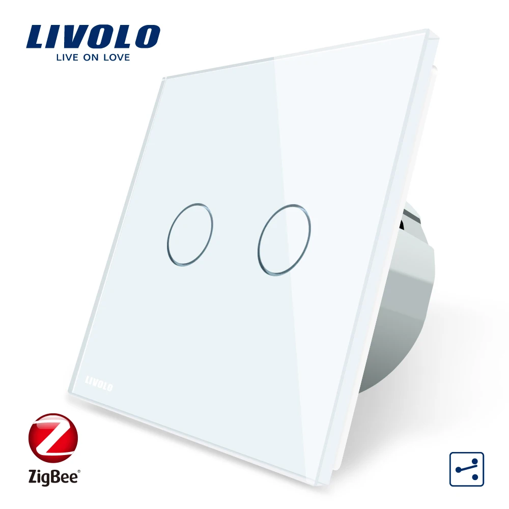 Livolo Универсальный Wifi умный Беспроводной интеллектуальный приложение, wifi Настенные переключатели, крест, 2 способа, работа ZigBee переключатель, google home, echo, alexa - Цвет: White-With logo