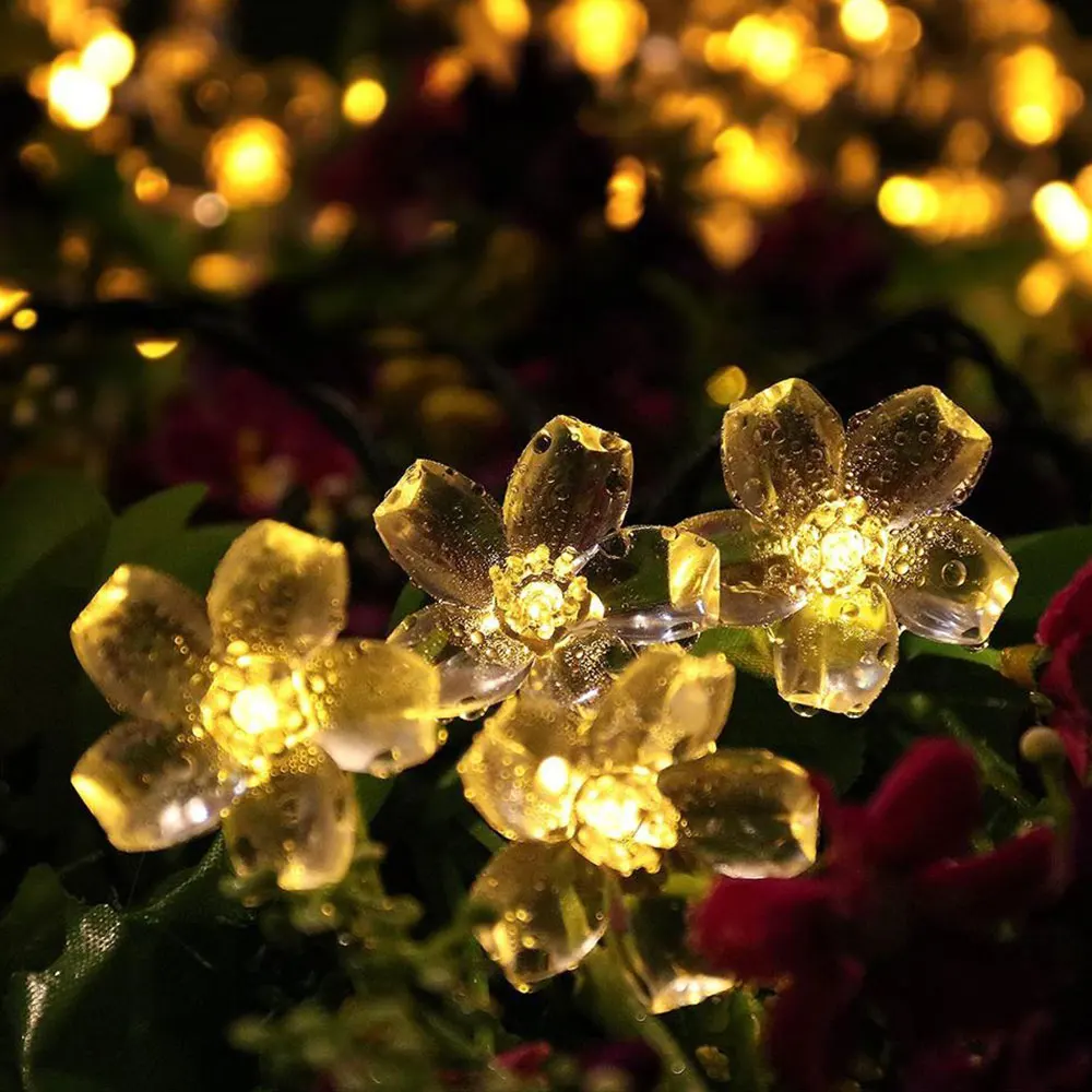 Flower LED Solar String Lights Outdoor Waterproof Garland String Lights String Fairy Tree Light for Party Wedding Garden Decor