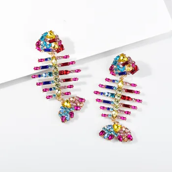 

Colroful Crystal Za stud Earrings For Women Bridal Romantic Heart fish Statement Earrings Big Pendant Ornaments Jewelry gift