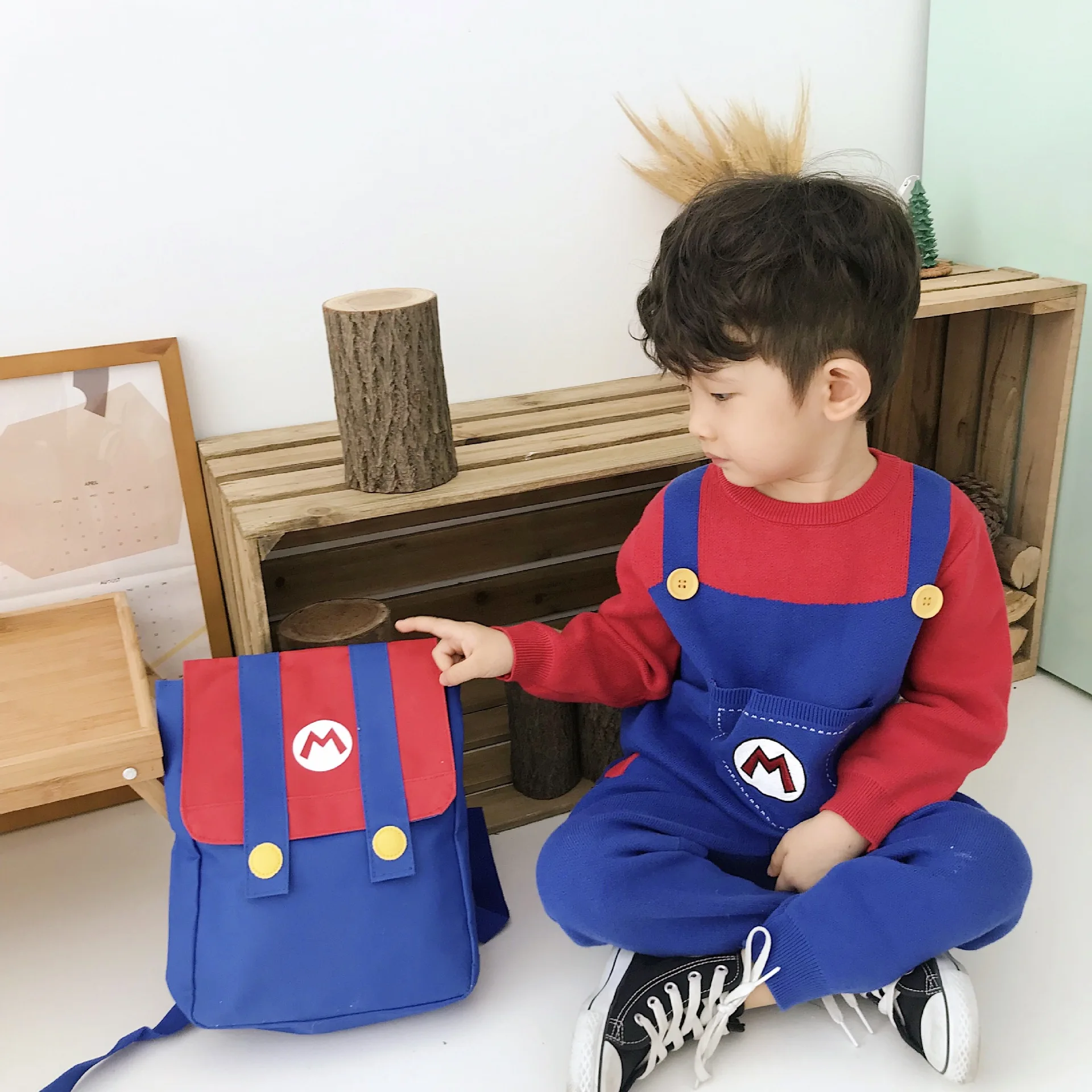 Tonytaobaby осенне-зимнее платье Новинка для мальчиков и девочек одежда для малышей стильная футболка с изображением персонажей видеоигр набор с небольшими школьная сумка