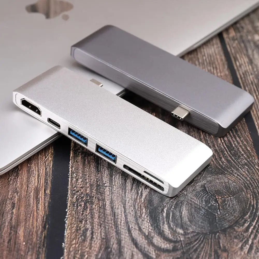 6 в 1 USB C концентратор Многофункциональный Тип C адаптер к HDMI SD/Micro кард-ридер и 2 USB 3,0 порта для нового MacBook Pro 15 16 Air 13