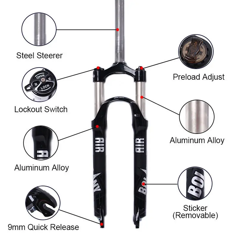BOLANY Велосипедная вилка mtb 26/27. 5/2" преднатяжение велосипеда регулирует QR горные велосипеды амортизационные вилки 100 мм путешествия 1-1/8"