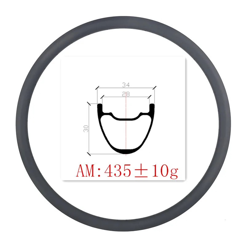 

29Inch 435g MTB AM 30mm Clincher Tubeless 34mm Width Carbon Bike rim UD Matte Glossy 24/38/32H