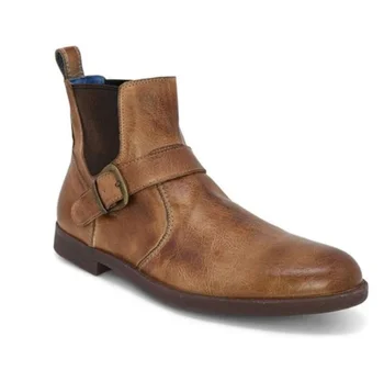 

New Fashion Mens Chelsea Boots Handmade Pu Leather High Quality Winter Boots Male Vintage British Stylish Boots Men Shoe HB070