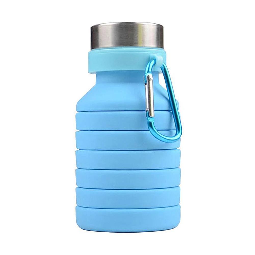 550ML Soft Silicone Foldable Water Bottle Portable Leak-proof Travel Outdoor Sports Hiking Camping Cup Cycling Large Capacity - Цвет: Синий