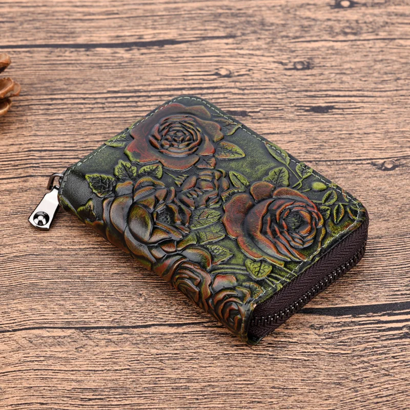 

2019Hand-painted Leather Card Holder Organ Card Holder Zip Card Holder Multi Card Holder First Layer Cowhide Polished Coin Purse