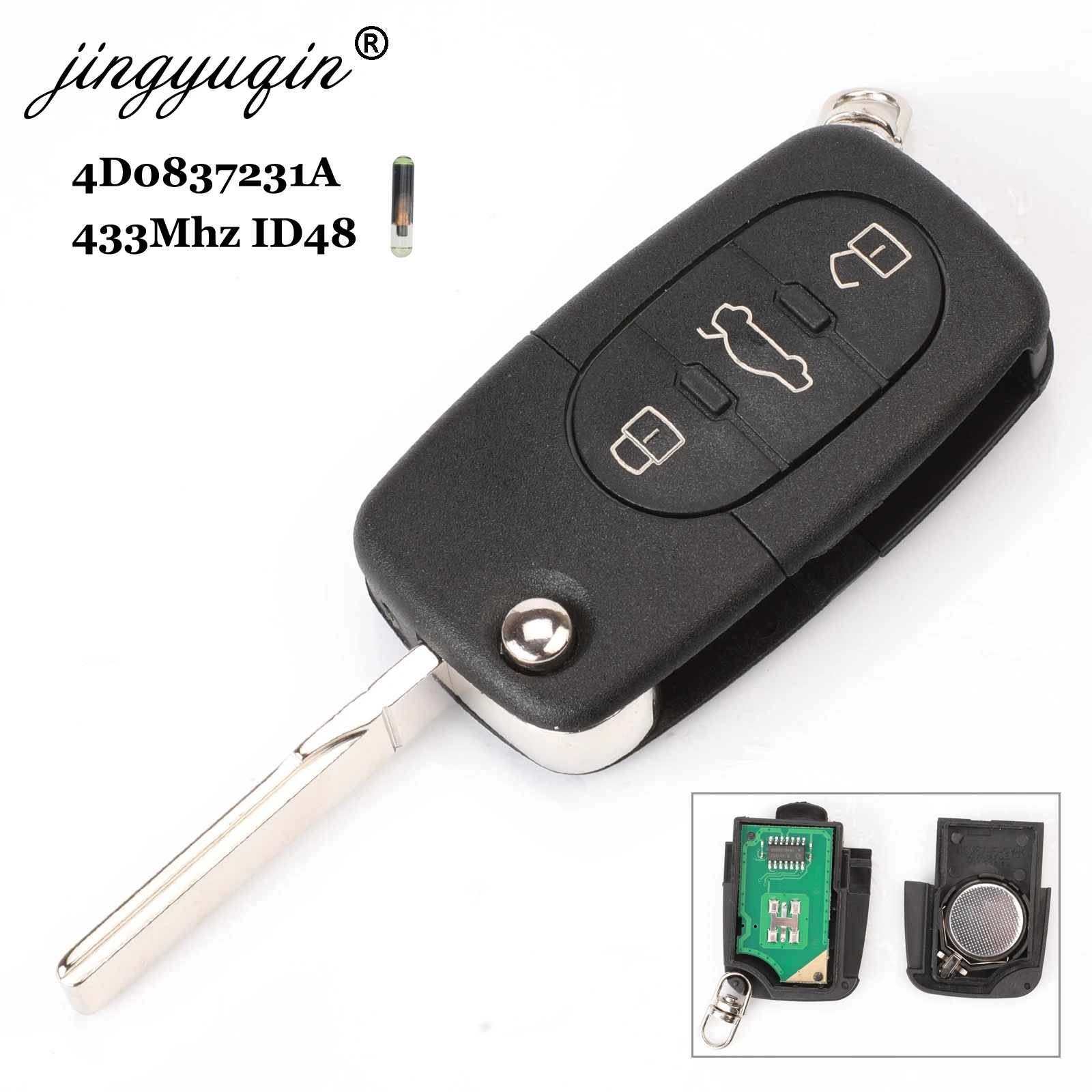 Bilchave 433 МГц 3 кнопки автомобиля дистанционного ключа для AUDI 4D0837231A откидной