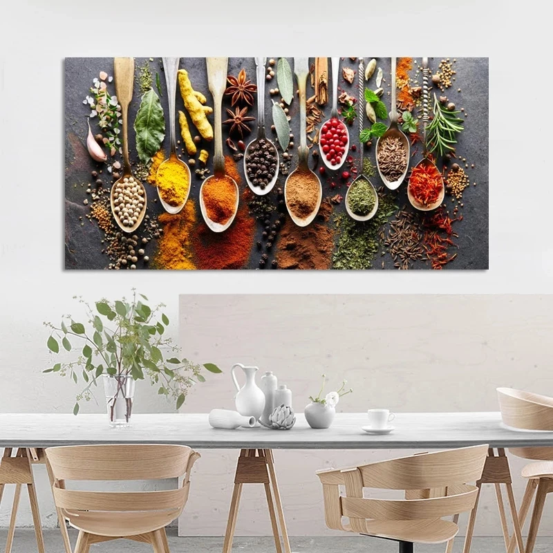 

Colorful Spice and Spoon In Table Canvas Painting Kitchen Themed Posters and Prints Wall Art Pictures for Living Room Home Decor