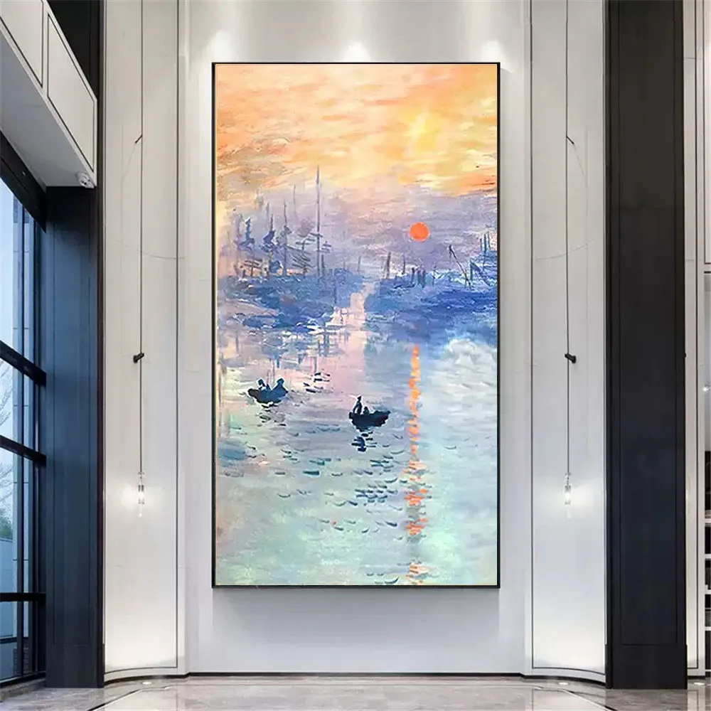 Claude Monet Impression Sunrise Famous Landscape Oil Painting on Canvas Art Poster Wall Picture for Living Room decor Frameles | Дом и сад