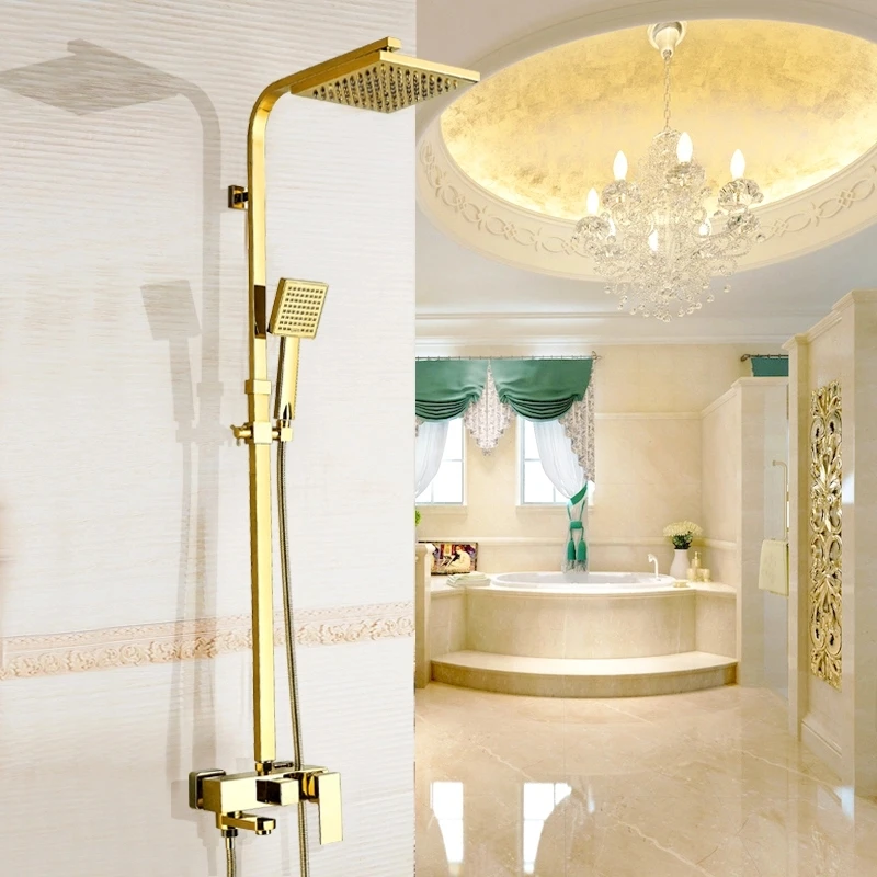 Смесители для ванны, роскошный золотой латунный Смеситель для ванной комнаты, настенный ручной душевой комплект, набор душевых смесителей - Цвет: Фиолетовый
