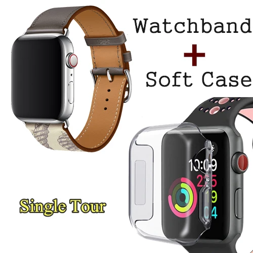 Etain Beton Herm логотип на застежке Свифт кожаный двойной один тур часы ремешок для Apple Watch серии 5 4 3 44 мм 40 мм браслет для iWatch - Цвет ремешка: Etain Beton