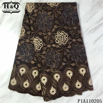 

H&Q african swiss dry lace fabric high quality embroidery with stones and rhinestones 100% cotton fabrics 5 yards/pcs for sewing