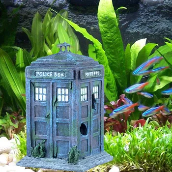 

Pets Toy Landscaping Simulation Broken Gift Underwater Resin House Accessories Aquarium Ornament Fish Tank Decor Police Booth
