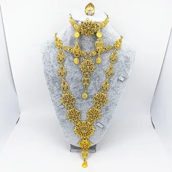 

Dubai gold necklace earrings collection fashion Nigeria wedding African pearl jewelry collection Italian women's jewelry set