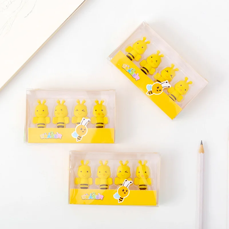 

4pcs Little Honeybee Erasers Set Mini Honey Bee Rubber Eraser for Pencil Child Kids Gift Office School Student Cleaner A6389