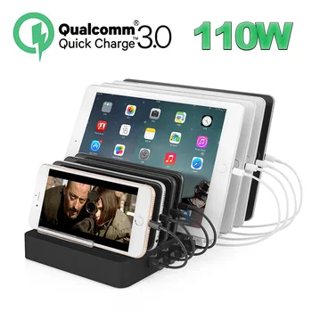 

110W USB Charging Station Fast Charge, Multi Device Quick Charger Organizer 8-Port QC 3.0 Smart Identification Tech