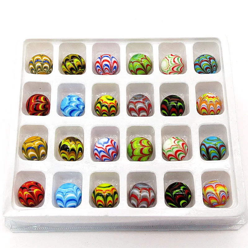 

New 24pcs mixed Handmade lampwork glass marbles balls solid Round Feather Design 16mm Children's play Toy pellet home vase decor