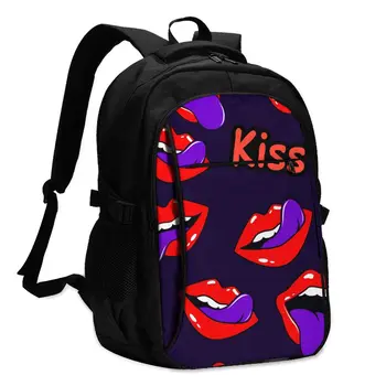 

Backpack USB Charge Women Comic Female Lips Mouth With Kiss Smile Tongue Teeth Backpack Letters School Bag Teenager Backpack