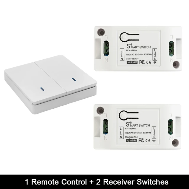 Rubrum Wall Switch 433Mhz Wireless RF 86 Wall Panel Transmitter Switch and AC 110V 220V Relay Receiver For Home Light LED Lamp 1 RC and 2 Receiver