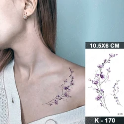 Lavender Sexy Temporary Tattoo Shoulder Neck Chest Face Back Arm Tatu Purple Wreath Ladies Girl Children Glitter Kids Tato Art
