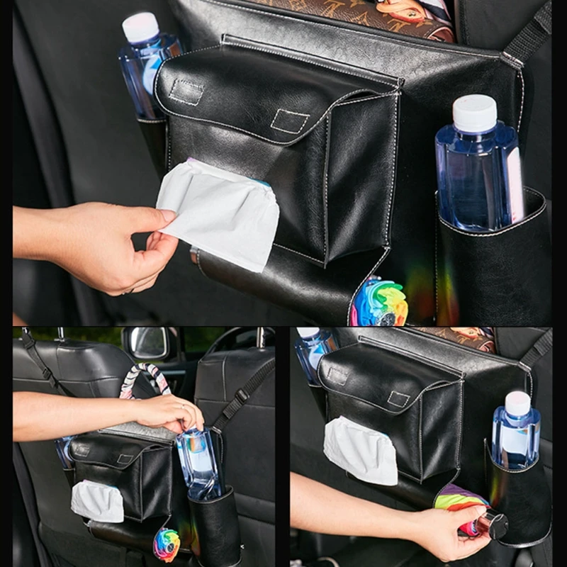 Car Handbag Holder Leather Seat Back Tissue Water Bottle Snacks Organizer Auto Seat Clearance Tablets Mobile Phones Storage Bag