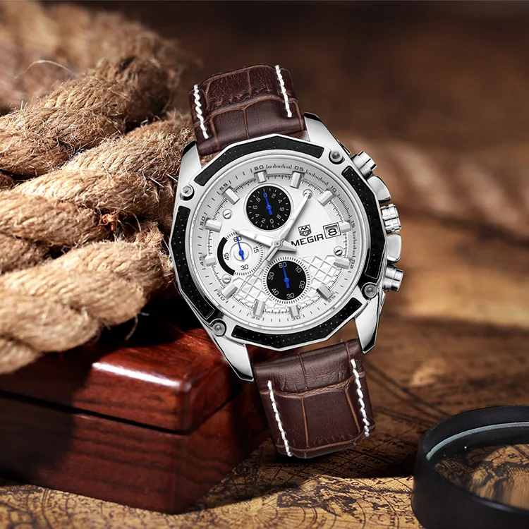 

MEGIR Men Watch New Top Luxury Relogio Masculino Multi-function Calendar Timer Explosion Sports Waterproof Brand Men's Watch