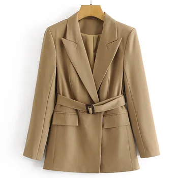 

Office Lady Loose Notched Blazers Women Fashion Double Breasted Jackets Women Elegant Tie Belt Waist Suits Female Ladies GQ