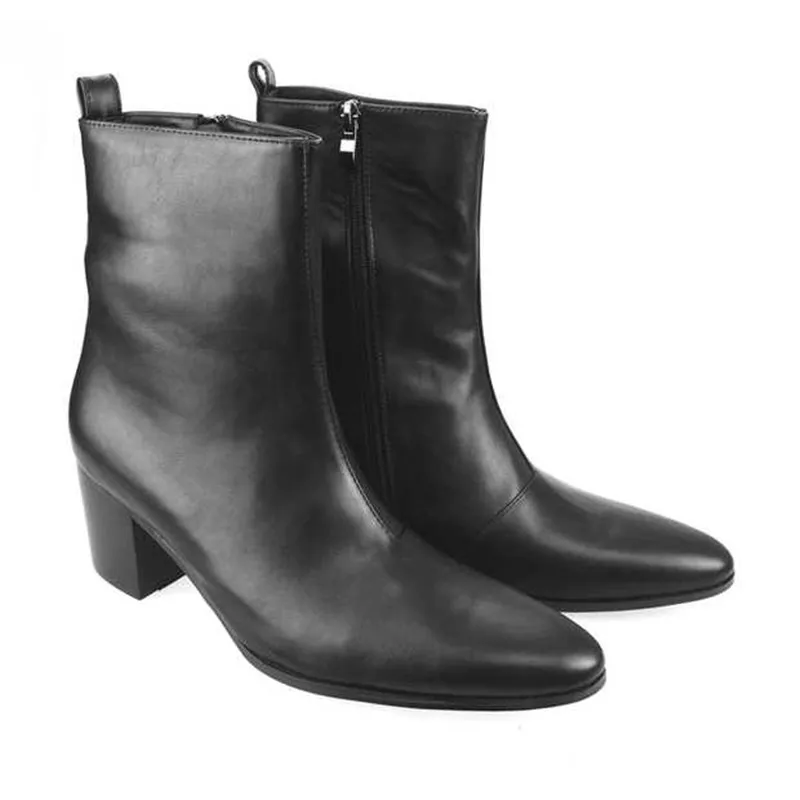 Fashion Men Ankle Boots Soft Leather Men Pointed Toe High Heels Waterproof Zipper Shoes Suede Comfortable Chelsea Boots