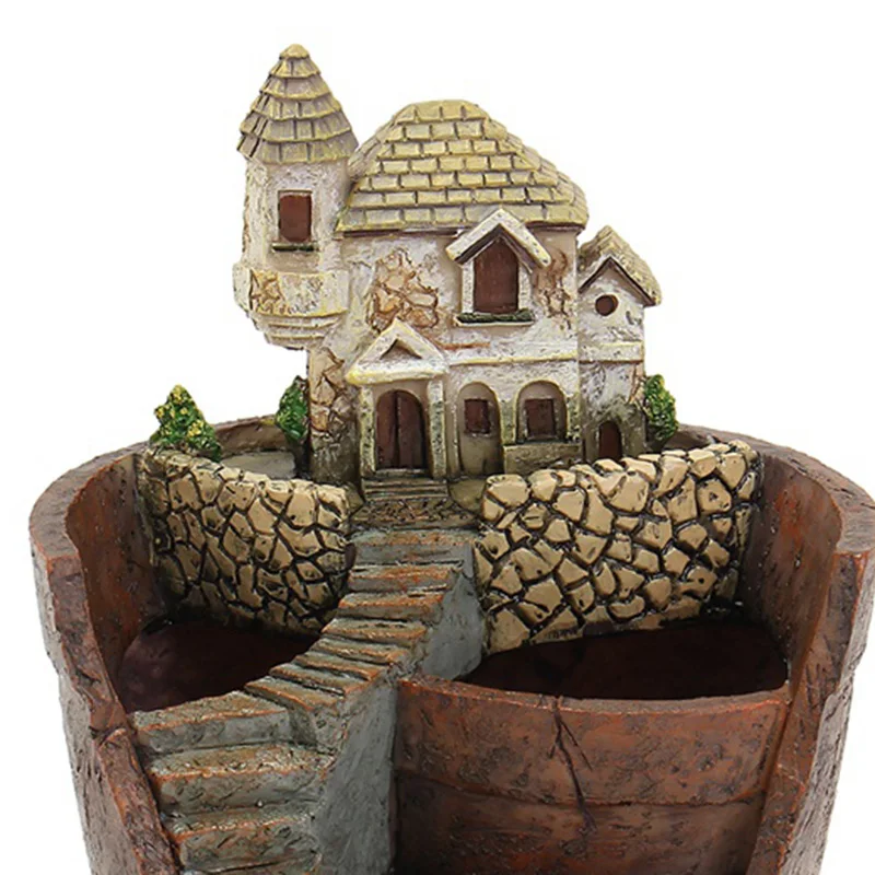 

Mini House Figurines Resin Flower Pot For Herb Cacti Succulent Plants Planter Home Garden Micro- Landscape Decor Crafts