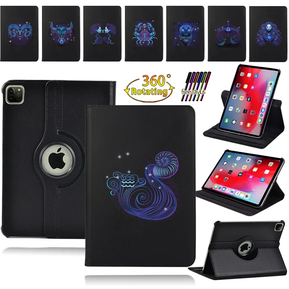 

360 Degrees Rotating Cover for Apple Ipad Air 1/2 9.7"/Air 3 10.5" /Air 4 10.9" Print Pattern Tablet Protective Shell + Pen