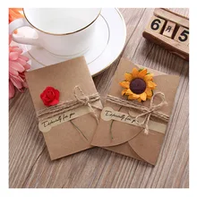5pcs Mini Envelope Vintage DIY Kraft Paper Invitation Greeting Card with Fashion Handmade Dry Flower Wedding Party Christmas