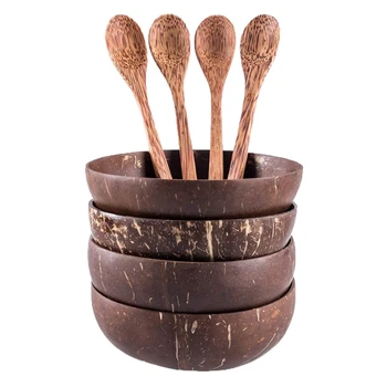 

Coconut Bowls Spoon Set,4 Bowls 4 Spoons,Gift for Vegans,Salad Fruit Snack Bowl for Kitchen,Dining and Decoration