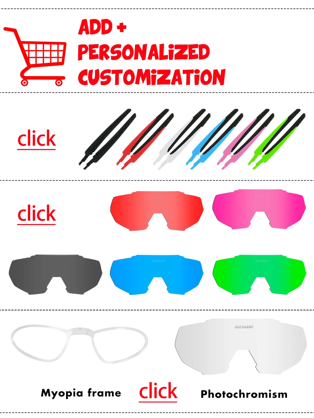 Queshark Polarized Sports Sunglasses with 3 Interchangeable Lenses for Men Women Cycling Running Driving Fishing QE42