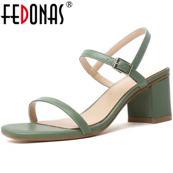 

FEDONAS Sweet Genuine Leather Sandals Lace Up High Heels Pumps Party Basic Slip On Women Shoes Summer 2020 Retro Shoes Woman