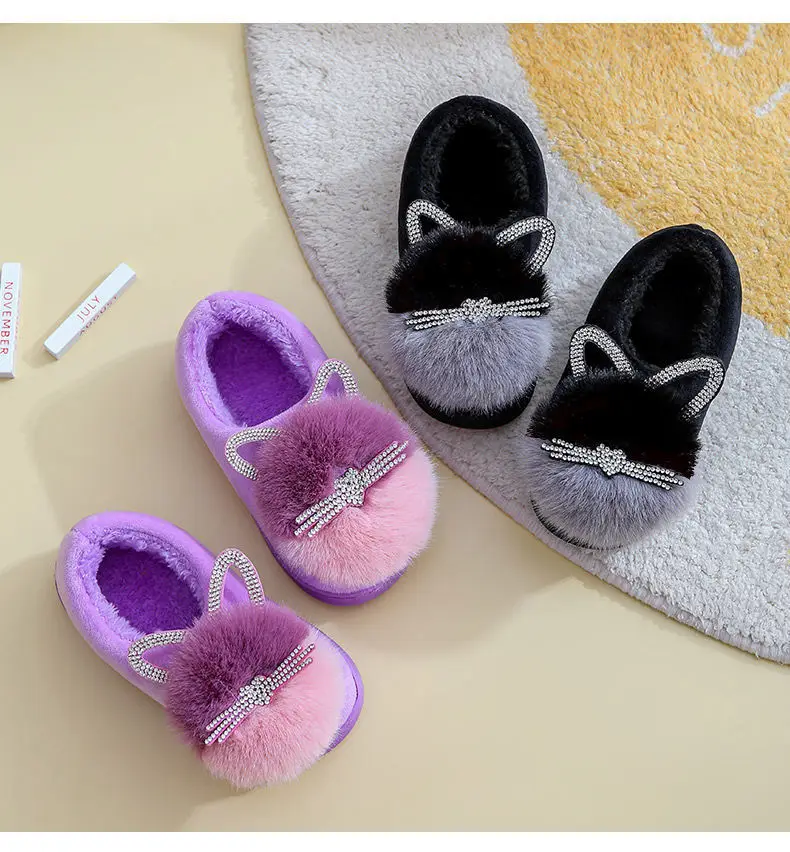 children's shoes for high arches Children's Slippers Winter Kids Cotton Shoes Winter Warm Pink Furry Rabbit Ears Pattern Non-slip Baby Girl Slippers Kids Shoes extra wide fit children's shoes