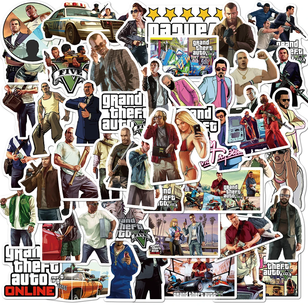 50Pcs Game GTA Stickers Graffiti Travel Luggage Guitar Laptop Bike Waterproof Cool Classic Decals Joke for Kid Toys | Игрушки и хобби