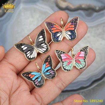 

10pcs Rainbow Enamel Butterfly Pendant Necklace Making,Plated Gold Bails Beautiful Butterfly Charms For DIY Statement Jewelry