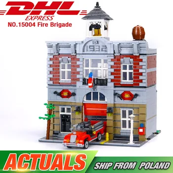

DHL 15004 2313Pcs City Street Fire Brigade Town Hall Compatible with lepining 10197 Building Kits Blocks Bricks Children Gifts