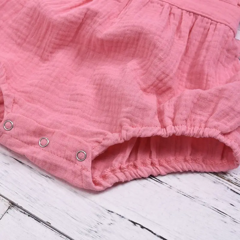 FashionSummer двойной газовые гольфы до колена с рюшами из хлопка, Детский комбинезон с повязкой-бантом розовый комбинезон с шортами для Одежда для новорожденных девочек