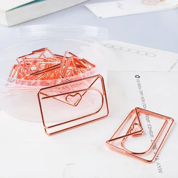 

12PCS/set Rose Gold Metal Heart Shape Paper Clips Marking Clips Funny Bookmark Memo Clips Office School Stationery