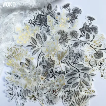 

WOKO 60pcs/pack Bronzing Black And White Plants Vintage Sticker Decoration Washi Sticker DIY Journal Scrapbooking Planner